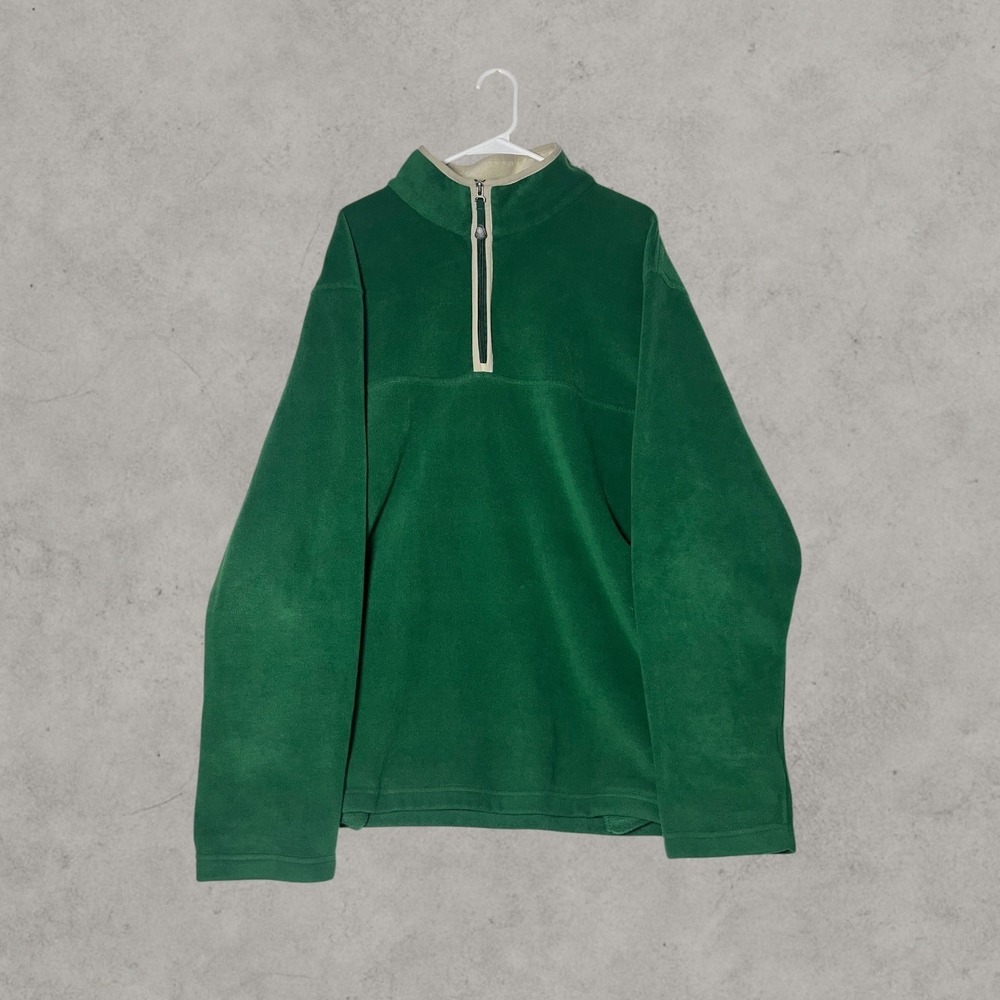 Vintage Foot Locker LL Bean Green Fleece Quarter Zip Pullover Mens Large